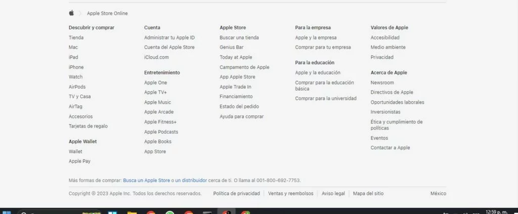 Footer de Apple