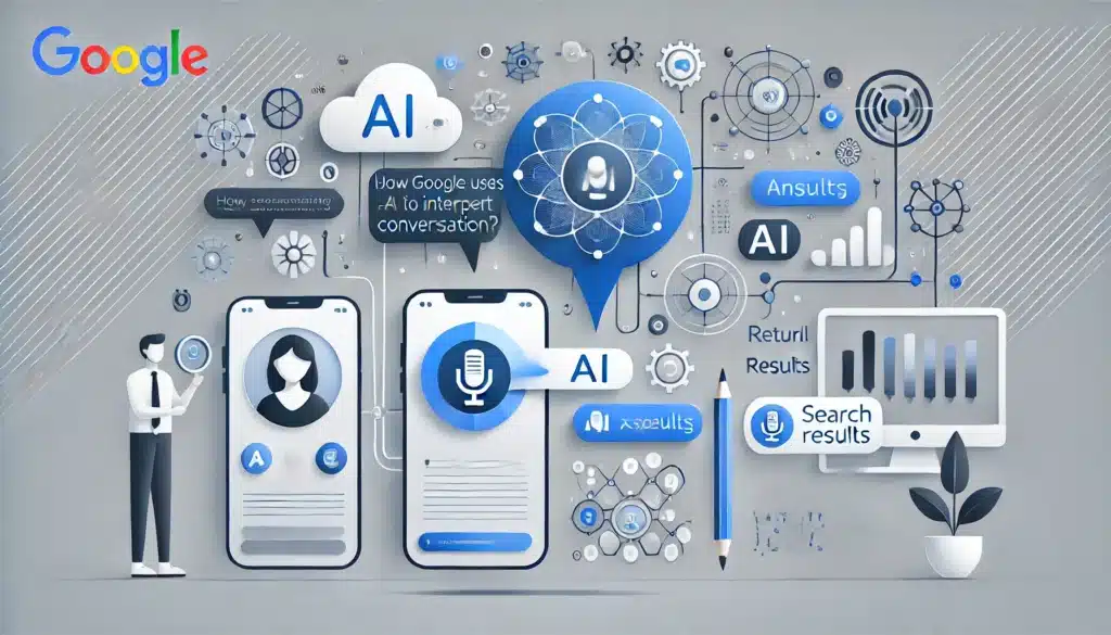 representació visual de com Google utilitza IA per interpretar cerques conversacionals, mostrant un flux de cerca en llenguatge natural