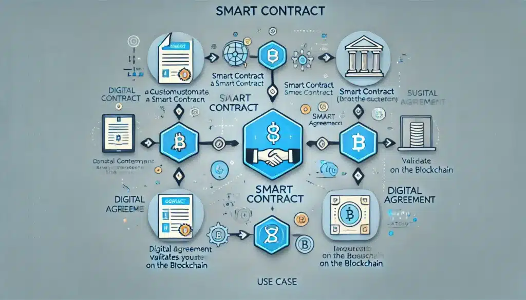 Diagrama de cómo funciona un contrato inteligente en un caso de uso empresarial.